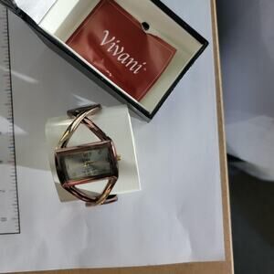 Vivani Womens Watch Silver Dial Gold Case Multicolor Bangle Rose Gold Quartz